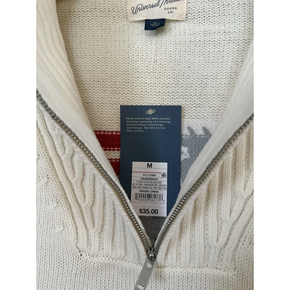 Women's Universal Thread Cream Collard American Flag Pullover Sweater Medium NWT - Picture 4 of 5